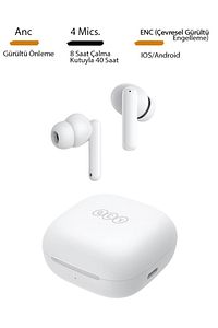 T13 Anc 4 Mikrofon Bluetooth 5.3 Kablosuz Kulaklık Beyaz Aktif Gürültü Engelleyici ürün fotoğrafı