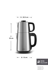 Tea Break 2 In 1 Çelik Su Isıtıcı Çay Makinesi Inox Siyah ürün fotoğrafı