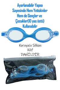 4lü Set Yüzücü Gözlüğü Kılıflı Kulak Burun Tıkaçlı Kumaş Bone Set Yüzme Havuz Deniz Gözlüğü Mavi ürün fotoğrafı