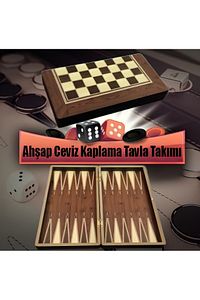 Ahşap Tavla Pulu Dama Takımı Iskambil Kart Hediyeli Ceviz Kaplama Cilalı Turnuva Hobi Oyun Seti ürün fotoğrafı