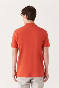 Erkek Koyu Turuncu %100 Pamuk Serin Tutan Polo Yaka T-shirt E001004 ürün fotoğrafı