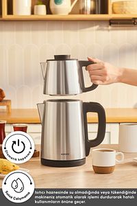 Tea Break 2 In 1 Çelik Su Isıtıcı Çay Makinesi Inox Siyah ürün fotoğrafı