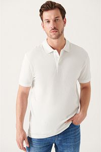Erkek Beyaz %100 Pamuk Serin Tutan Polo Yaka T-shirt E001004 ürün fotoğrafı