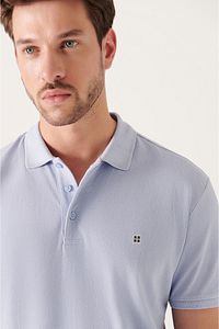 Erkek Açık Mavi %100 Pamuk Serin Tutan Polo Yaka T-shirt E001004 ürün fotoğrafı