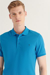 Erkek Koyu Mavi %100 Pamuk Serin Tutan Polo Yaka T-shirt E001004 ürün fotoğrafı