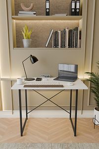 Dekoratif Metal Ayaklı Çalışma Masası Ders Masası Bilgisayar Masası 60x90 Cm - Beyaz ürün fotoğrafı