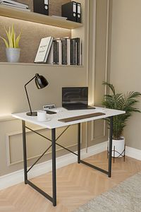 Dekoratif Metal Ayaklı Çalışma Masası Ders Masası Bilgisayar Masası 60x90 Cm - Beyaz ürün fotoğrafı