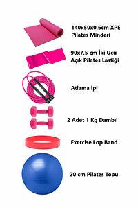 Pilates Minderi 20 cm Pilates Topu LOOP Band Direnç Lastiği Atlama İpi  Dambıl Seti Pilates Seti ürün fotoğrafı