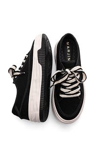 Kadın Sneaker Yüksek Taban Bağcıklı Bez Spor Ayakkabı Kotnel siyah ürün fotoğrafı