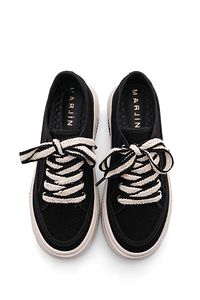 Kadın Sneaker Yüksek Taban Bağcıklı Bez Spor Ayakkabı Kotnel siyah ürün fotoğrafı