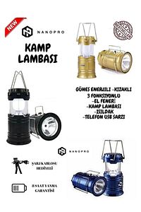 Nanopro Şarjlı Kamp Lambası Güneş Enerjili Kızaklı Kamp Feneri Lamba Işıldak Mini Boy ürün fotoğrafı