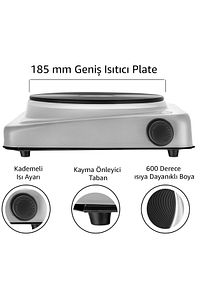 Lotus Tekli Set Üstü Elektrikli Ocak 1500w Gri ürün fotoğrafı