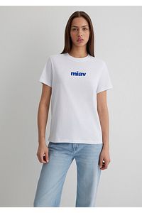 Miav Baskılı Beyaz Tişört Regular Fit / Normal Kesim 1610622-620 ürün fotoğrafı