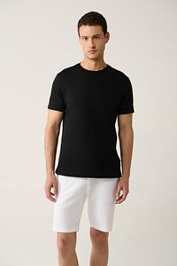 Erkek Siyah %100 Pamuk Nefes Alan Bisiklet Yaka T-shirt E001000 ürün fotoğrafı