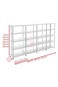5 Katlı 4'lü Bitişik Galvaniz Çelik Raf - Depo, Arşiv, Kiler, Dosya, Market Rafı 31x75 Cm-200 Cm-0.7 ürün fotoğrafı
