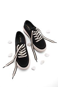 Kadın Sneaker Yüksek Taban Bağcıklı Bez Spor Ayakkabı Kotnel siyah ürün fotoğrafı
