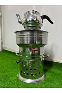 7 Litre Ve Demlik Hediyeli Paslanmaz Semaver Odunlu Semaver Kömürlü Semaver ürün fotoğrafı