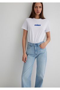 Miav Baskılı Beyaz Tişört Regular Fit / Normal Kesim 1610622-620 ürün fotoğrafı