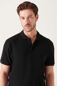 Erkek Siyah %100 Pamuk Serin Tutan Polo Yaka T-shirt E001004 ürün fotoğrafı