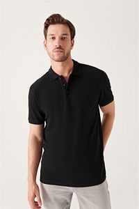 Erkek Siyah %100 Pamuk Serin Tutan Polo Yaka T-shirt E001004 ürün fotoğrafı