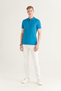 Erkek Koyu Mavi %100 Pamuk Serin Tutan Polo Yaka T-shirt E001004 ürün fotoğrafı