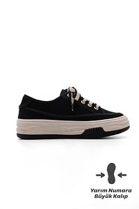 Kadın Sneaker Yüksek Taban Bağcıklı Bez Spor Ayakkabı Kotnel siyah ürün fotoğrafı