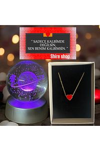 Renk Değiştiren Led Işıklı Cam Satürn Kız Küre Dolunay Lamba Kristal Top Ve Kalp Kolye ürün fotoğrafı