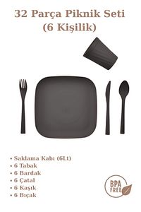 Piknik Seti 32 Parça 6 Kişilik Bardak Çatal Kaşık Tabak 1500 Mürdüm Ve Antri ürün fotoğrafı