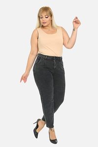 Mom Fit Jean Büyük Beden Yüksek Bel Carrot Kesim Dar Paça Pileli Esnek Kot Pantolon C600-füme ürün fotoğrafı