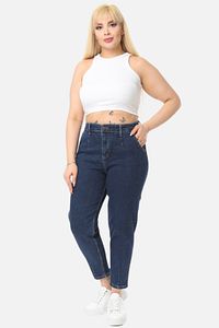 Mom Fit Jean Büyük Beden Yüksek Bel Carrot Kesim Dar Paça Pileli Esnek Kot Pantolon C600-lacivert ürün fotoğrafı