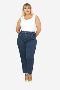 Mom Fit Jean Büyük Beden Yüksek Bel Carrot Kesim Dar Paça Pileli Esnek Kot Pantolon C600-mavi ürün fotoğrafı