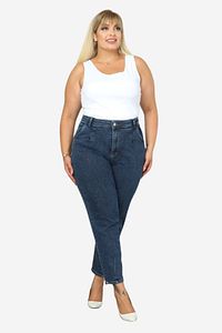 Mom Fit Jean Büyük Beden Yüksek Bel Carrot Kesim Dar Paça Pileli Esnek Kot Pantolon C600-mavi ürün fotoğrafı