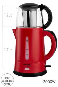 Teaplus Cam Demlikli Elektrikli Çay Makinesi Kırmızı ürün fotoğrafı