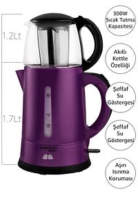 Teaplus Cam Demlikli Elektrikli Çay Makinesi Mor ürün fotoğrafı