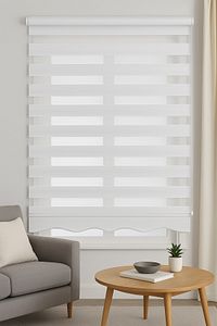 Geniş Pliseli Etek Dilimli Ekru Beyaz Zebra Stor Güneşlik Perde ürün fotoğrafı