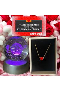 Renk Değiştiren Led Işıklı Cam Satürn Kız Küre Dolunay Lamba Kristal Top Ve Kalp Kolye ürün fotoğrafı
