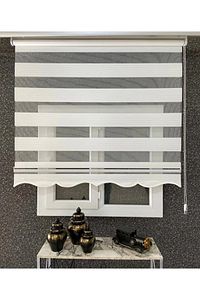 Krem Geniş Pliseli Zebra Stor Perde Eteği Dilimli (alüminyum Kasa+metal ayak ürün fotoğrafı