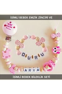 Isimli Bebek Emzik Zinciri Ve Bebek Bileklik Seti Bez027 ürün fotoğrafı
