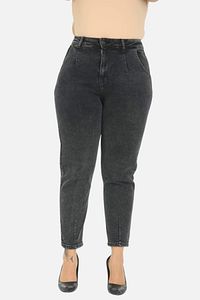 Mom Fit Jean Büyük Beden Yüksek Bel Carrot Kesim Dar Paça Pileli Esnek Kot Pantolon C600-füme ürün fotoğrafı