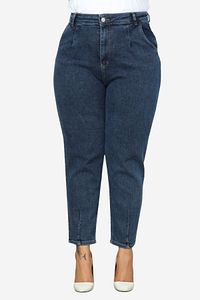 Mom Fit Jean Büyük Beden Yüksek Bel Carrot Kesim Dar Paça Pileli Esnek Kot Pantolon C600-mavi ürün fotoğrafı