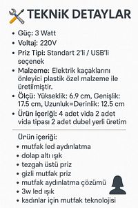 Dolap Ve Tezgah Altı Prizli Led Aydınlatma – 3 Watt Beyaz Işık | Mutfak Için Şık Işık Ve Priz Çözümü ürün fotoğrafı