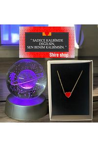 Renk Değiştiren Led Işıklı Cam Satürn Kız Küre Dolunay Lamba Kristal Top Ve Kalp Kolye ürün fotoğrafı