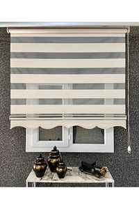 Krem Geniş Pliseli Zebra Stor Perde Eteği Dilimli (alüminyum Kasa+metal ayak ürün fotoğrafı