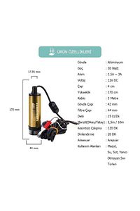 Kızılırmak 12 Volt Alüminyum Dalgıç Tipi Sıvı Aktarma Pompası (FİLTRELİ ARAPUAR) ürün fotoğrafı
