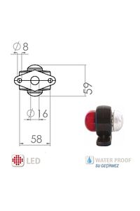 Mini Takoz Tek Ledli Kırmızı-beyaz 12v-24v ürün fotoğrafı