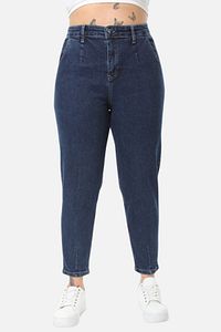 Mom Fit Jean Büyük Beden Yüksek Bel Carrot Kesim Dar Paça Pileli Esnek Kot Pantolon C600-lacivert ürün fotoğrafı