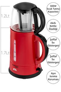 Teaplus Cam Demlikli Elektrikli Çay Makinesi Kırmızı ürün fotoğrafı