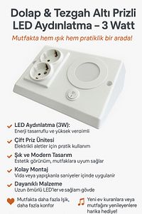 Dolap Ve Tezgah Altı Prizli Led Aydınlatma – 3 Watt Beyaz Işık | Mutfak Için Şık Işık Ve Priz Çözümü ürün fotoğrafı