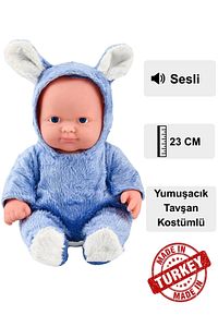 Konuşan Tavşanlı Et Bebek – Mavi/pembe/beyaz Renk Seçenekli – Yazlık Oyuncak - 23 Cm ürün fotoğrafı