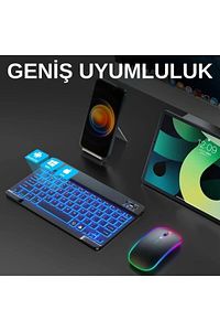 Beyaz Rgb Işıklı Kablosuz Bluetooth Klavye Mouse Seti Tablet Telefon Windows Uyumlu ürün fotoğrafı
